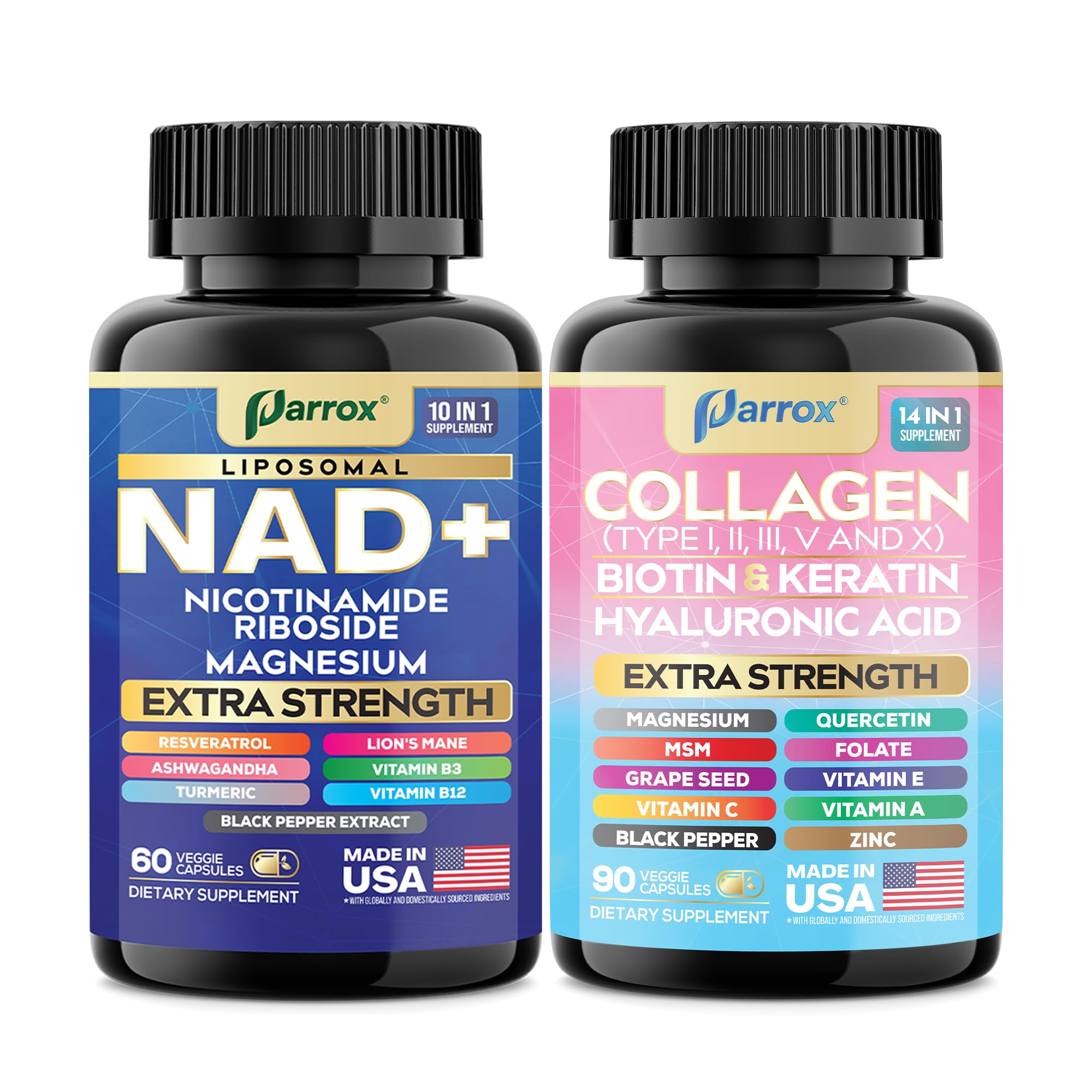 Parrox Forever Young Set biotin and keratin bottle for hair and nails