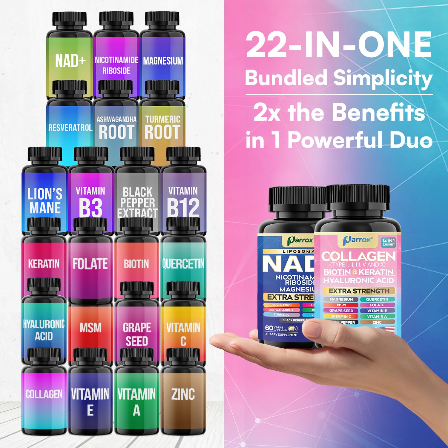 Parrox Forever Young Set collagen peptides tub with scoop for skin and joints