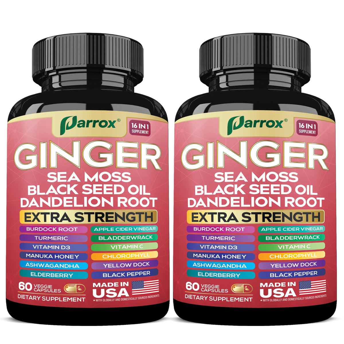 Parrox Ginger 16-in-1 bottle with convenient daily capsules for balanced wellness.