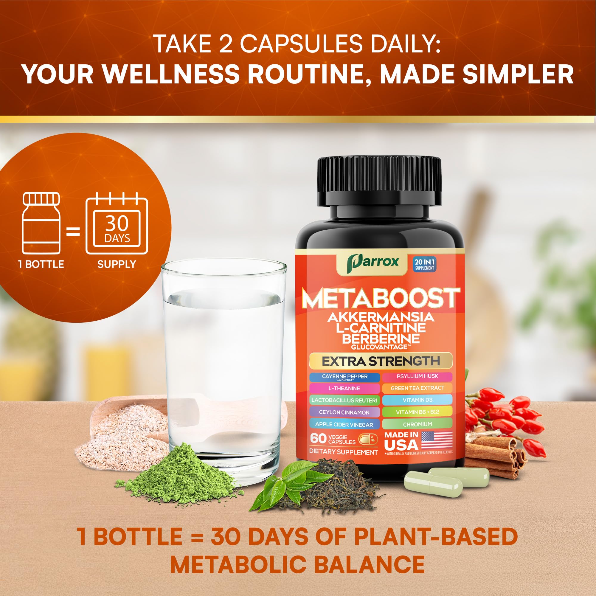 Parrox GLP-1 Booster clean label packaging with simple design.