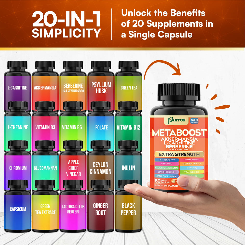 Parrox GLP-1 Booster probiotics and prebiotic fiber graphic.