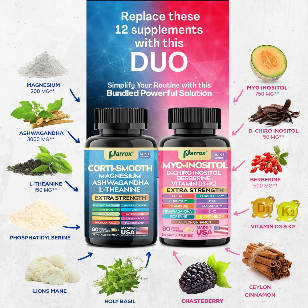 Parrox myo-inositol 16-in-1 complex capsules emphasize daily vitality.