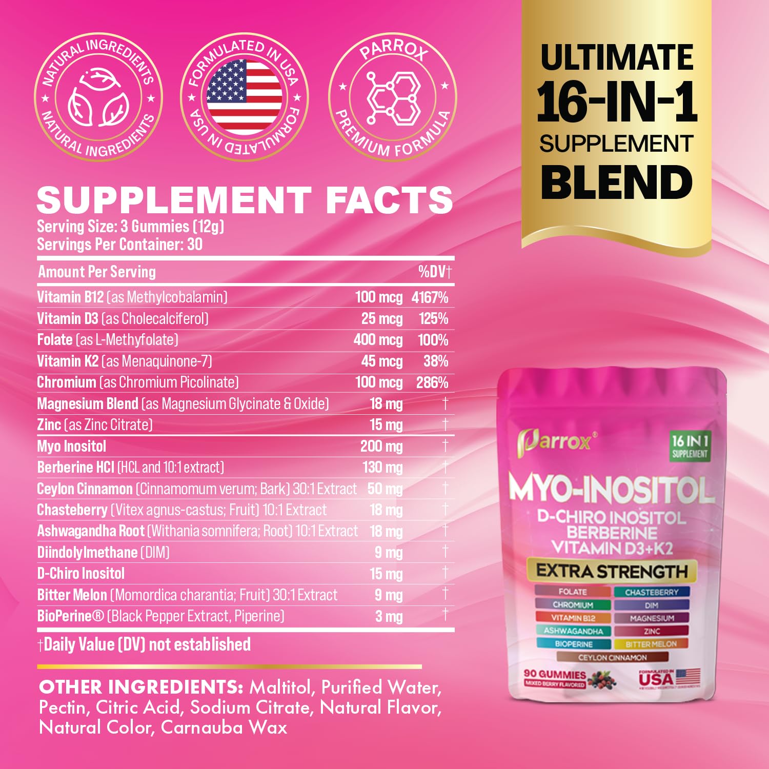 Parrox Myo-Inositol and D-Chiro Inositol gummies for balanced mood and focus