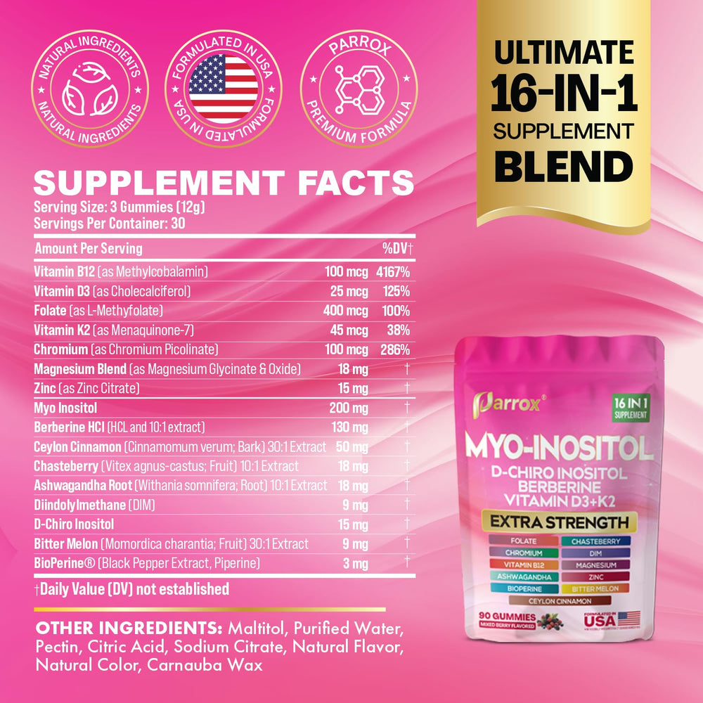Parrox Myo-Inositol and D-Chiro Inositol gummies for balanced mood and focus