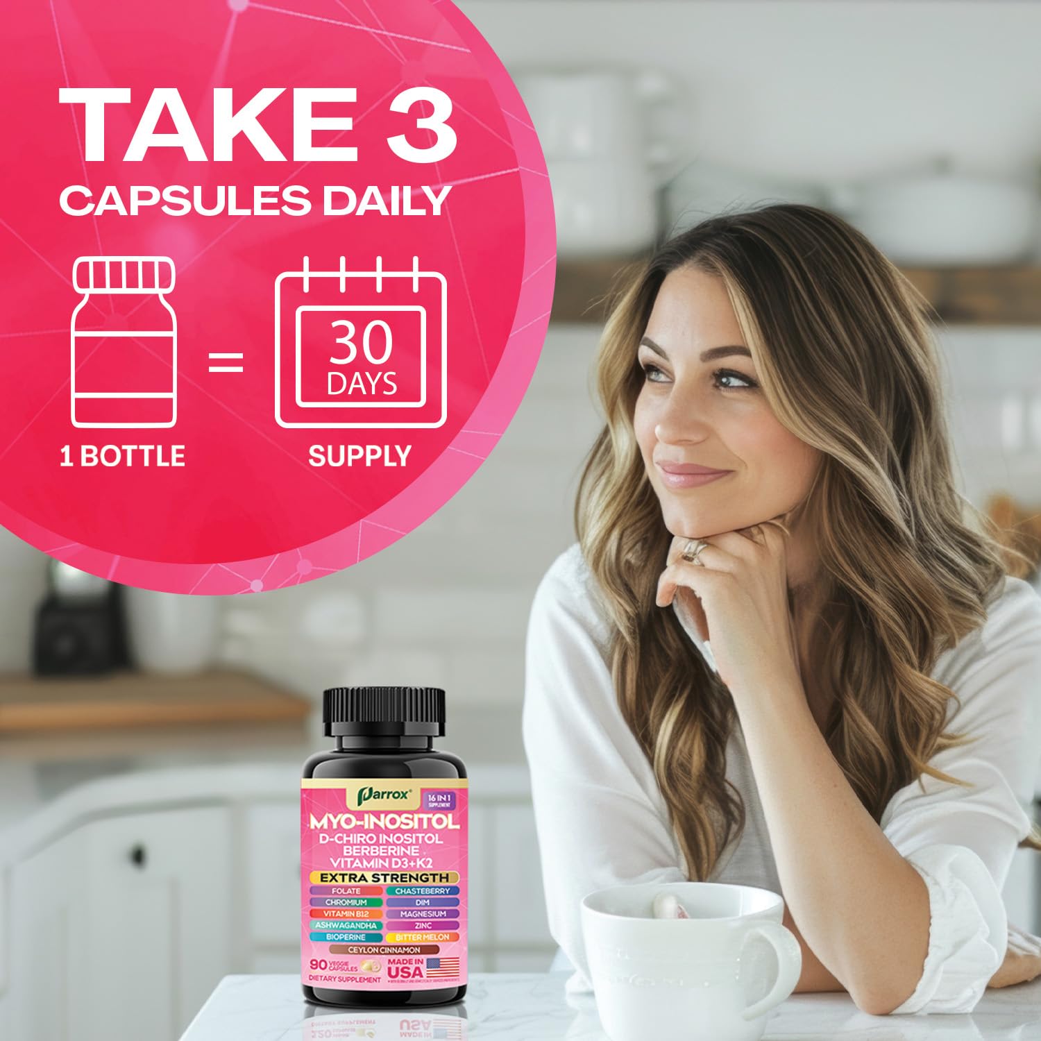 Lifestyle scene of a busy woman aided by Parrox for focus