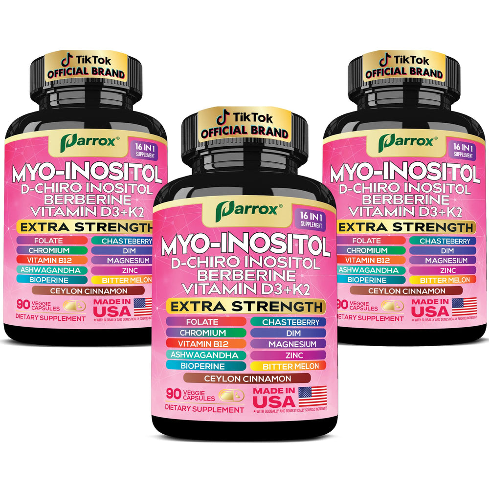 Parrox Myo-Inositol bottle with capsules supporting daily hormonal balance.