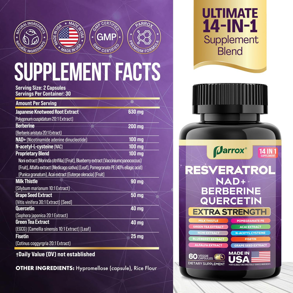 Parrox NAD Berberine capsules close-up highlighting cellular energy potential.