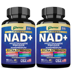 Parrox NAD+ bottle front view highlighting premium 10-in-1 formula for daily vitality