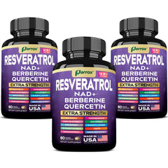 Parrox Resveratrol bottle showcases the supplement for daily vitality