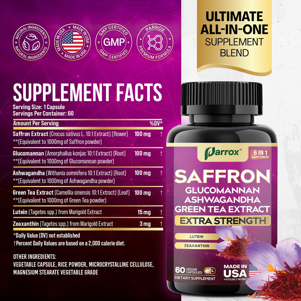 Parrox saffron capsules in serving view for a simple daily routine.