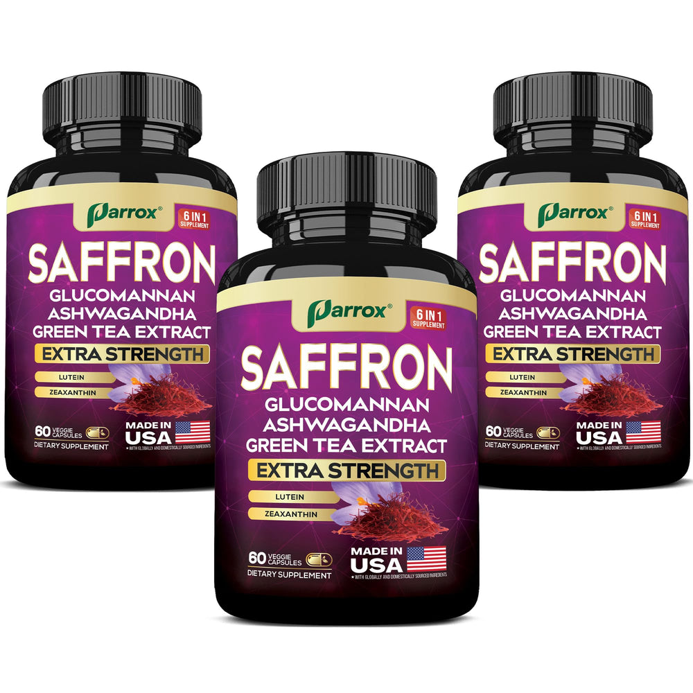 Parrox saffron supplement bottle for daily vision-support routine.