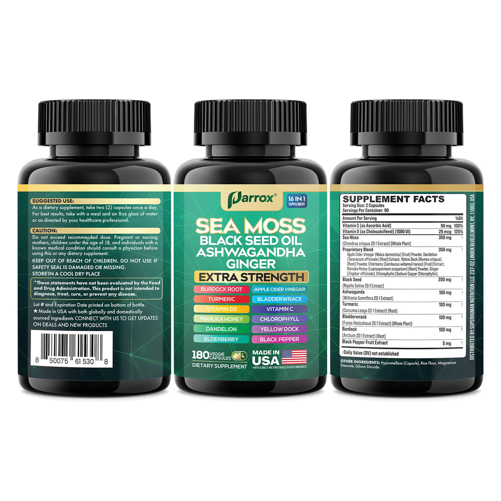 Parrox Sea Moss capsules in hand, portable wellness on the go.