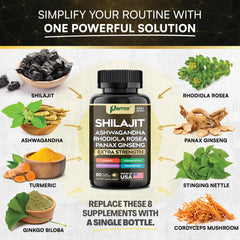 Parrox Shilajit 8in1 capsules with ashwagandha and rhodiola for steady energy.