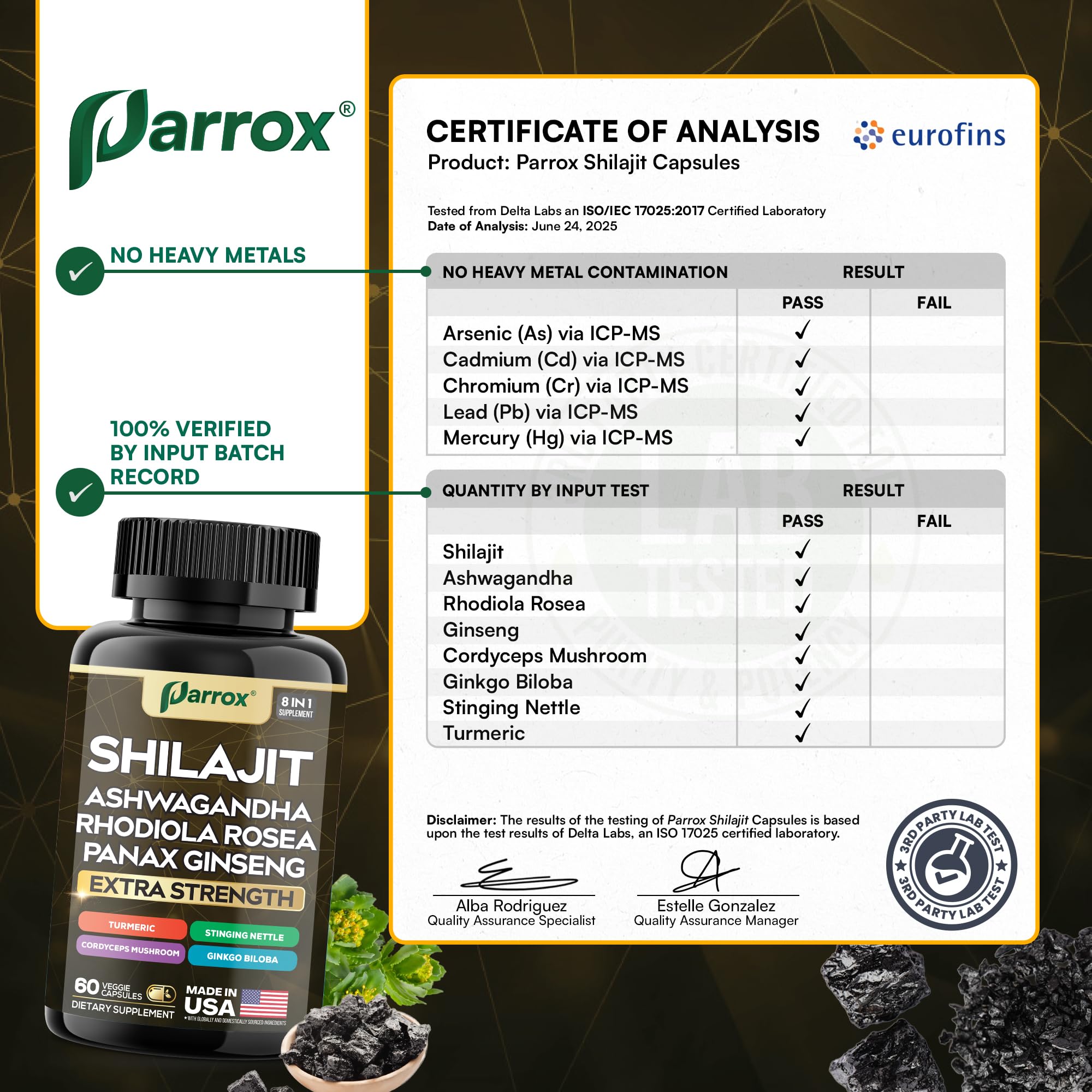 Parrox Shilajit label details showing clean formula
