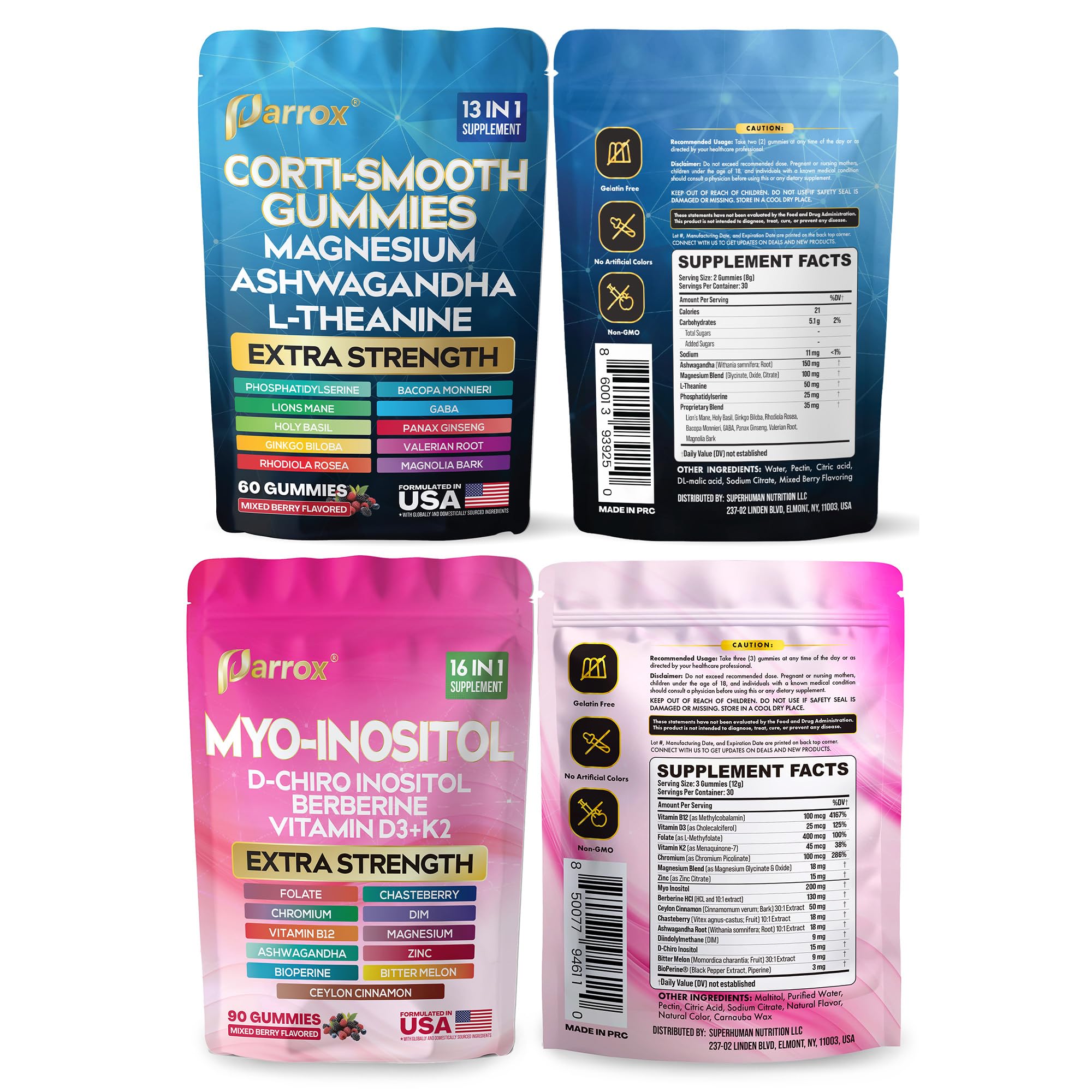 Nutrition facts panel from Parrox bottle highlighting vitamins.