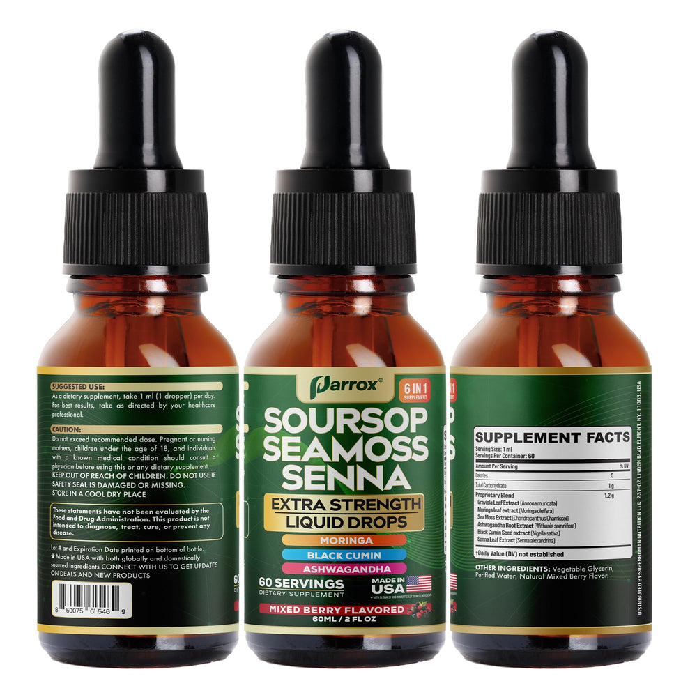 Parrox Soursop Seamoss Senna bottle in daily use setup for easy supplementation.