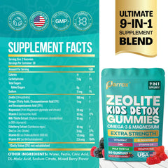 Parrox Zeolite Kids Gummies ingredients panel highlights omega-3 and minerals for balanced meals