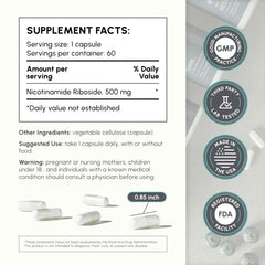 partiQlar nicotinamide riboside bottle side view emphasizes enteric capsules for absorption.