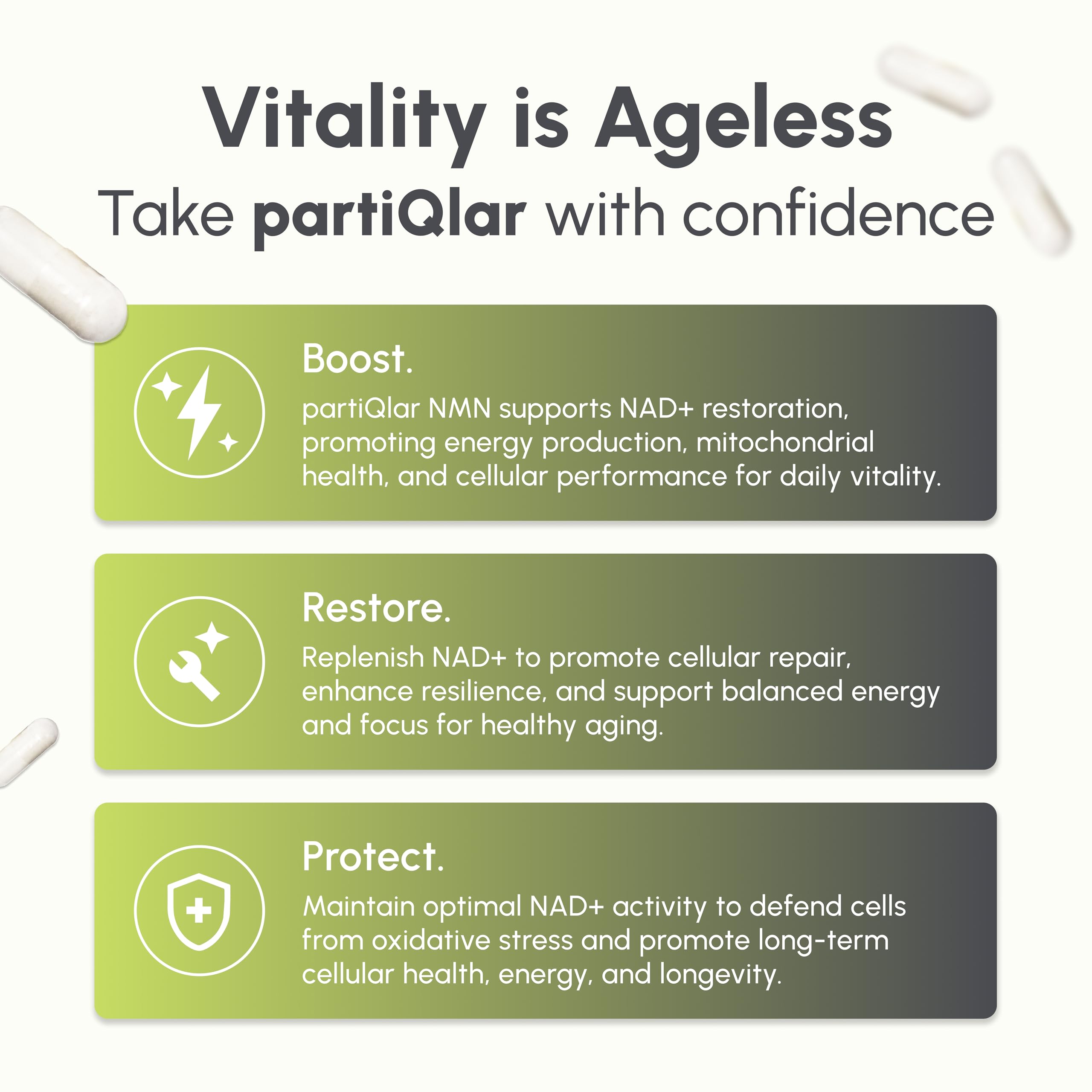 PartiQlar NMN purity and quality control label highlighting tested standards