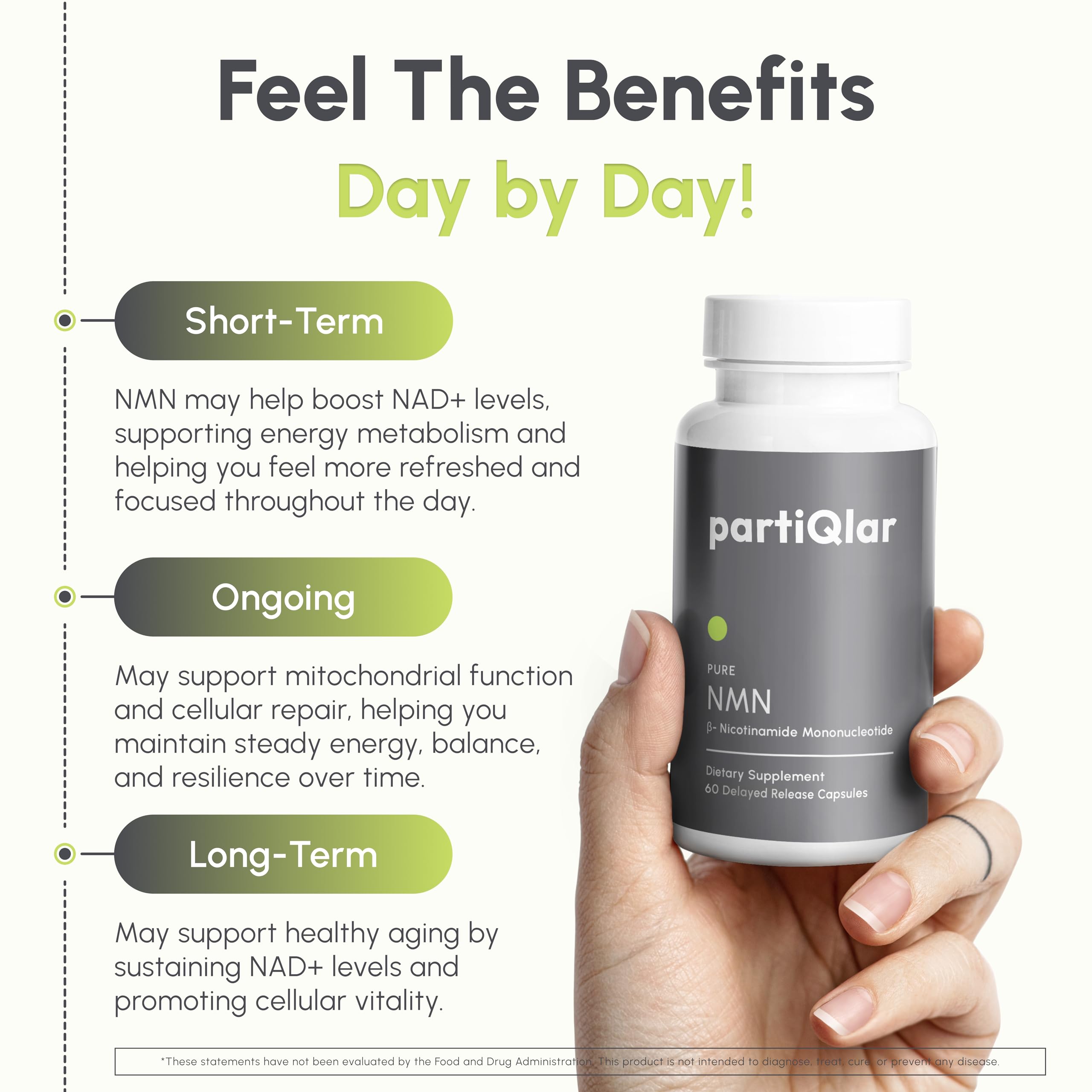PartiQlar NMN lifestyle use shown with wellness routine for vitality