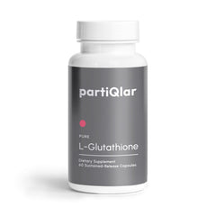 partiQlar Pure L-Glutathione bottle supports daily antioxidant wellness.