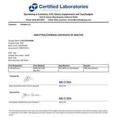 partiQlar Pure L-Glutathione USA-made badge signals quality manufacturing.