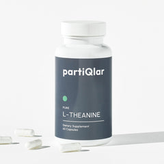 partiQlar Pure L-Theanine bottle supports daily calm and focused moments.