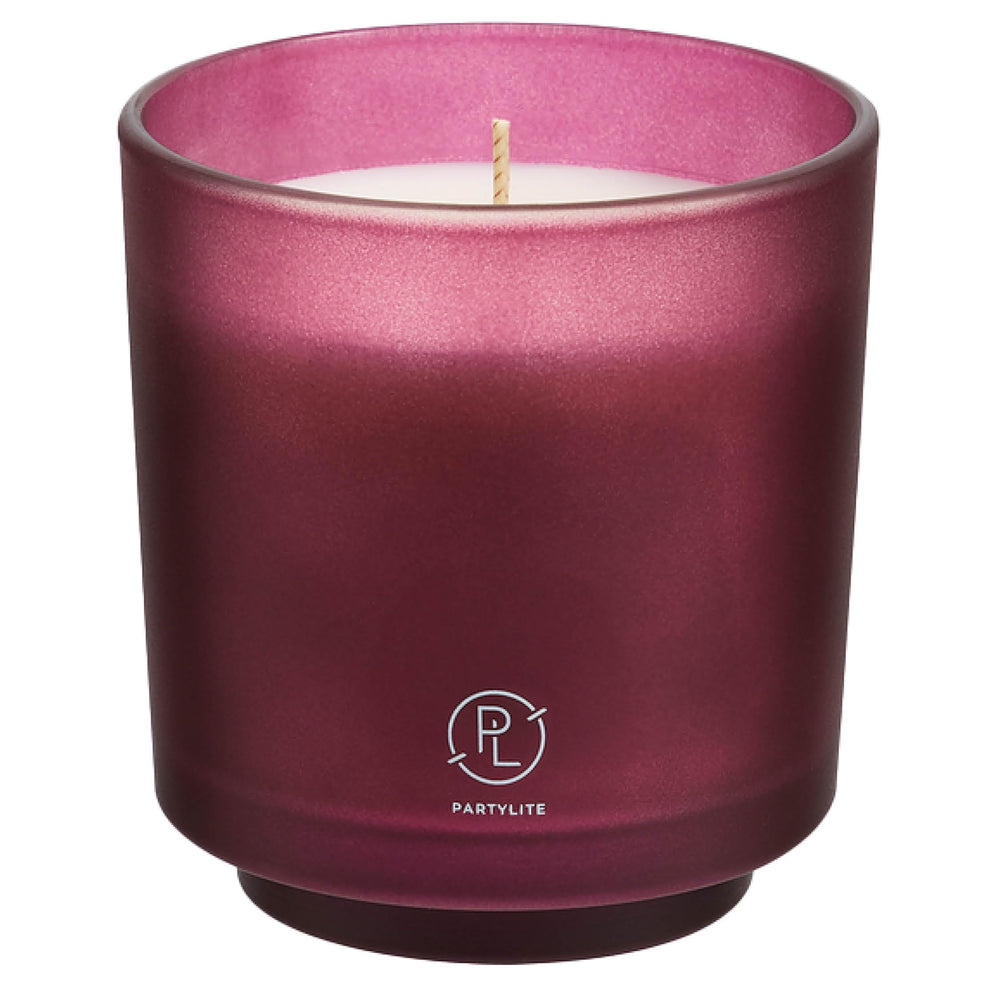 PartyLite Black currant aroma notes enhance living room ambiance.