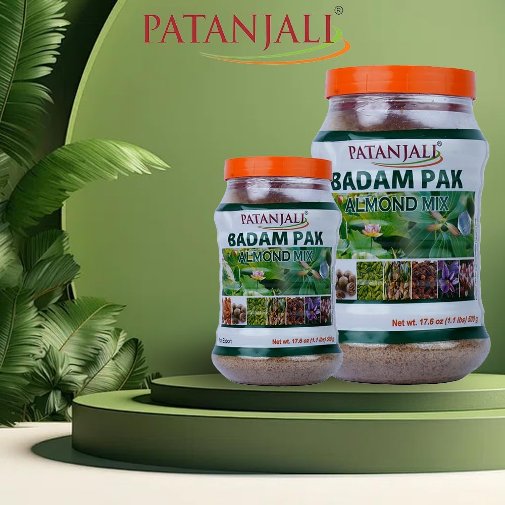 Patanjali Badam Pak almond mix in bowl shows versatile snacking options