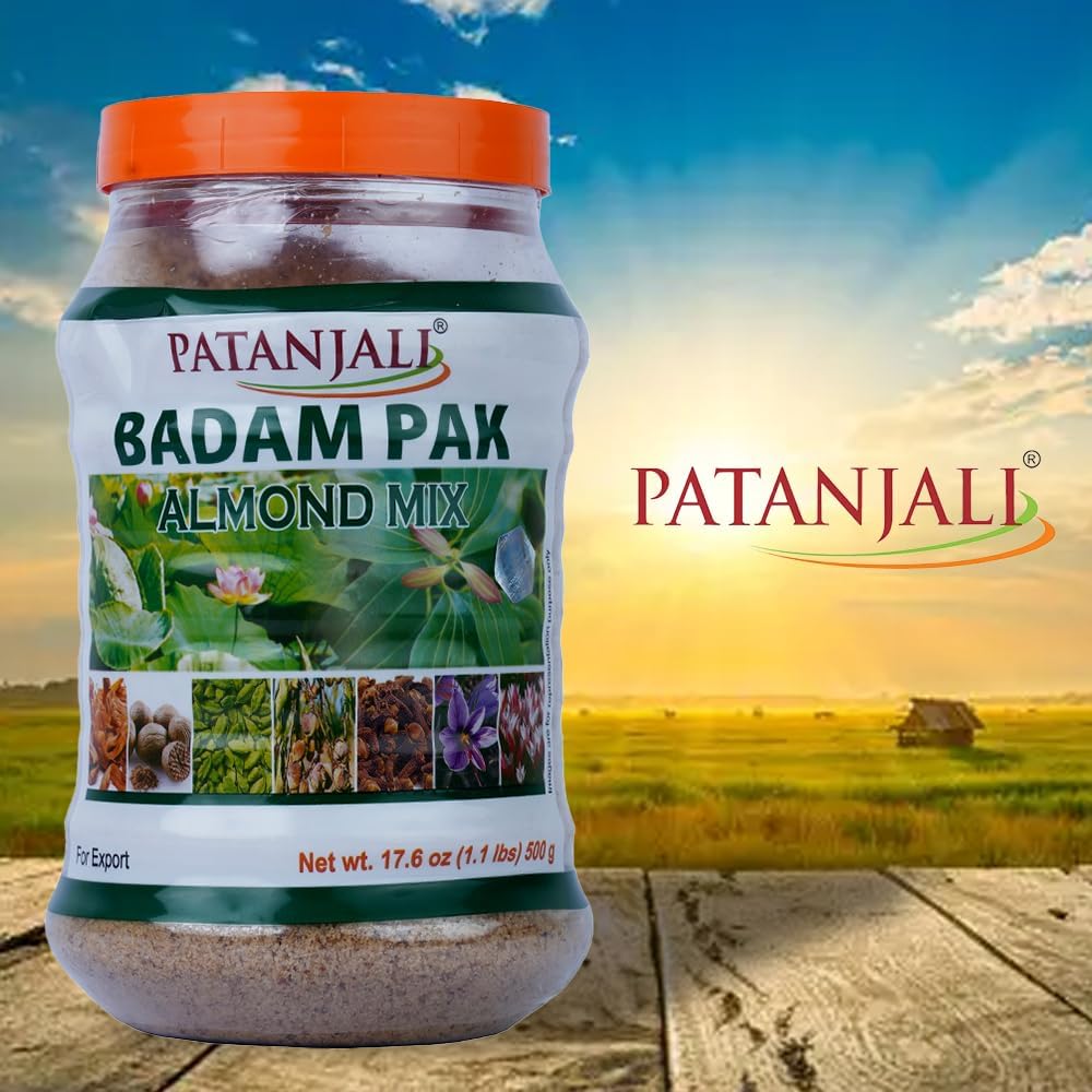 Patanjali Badam Pak almond mix package open reveals generous 500 g quantity