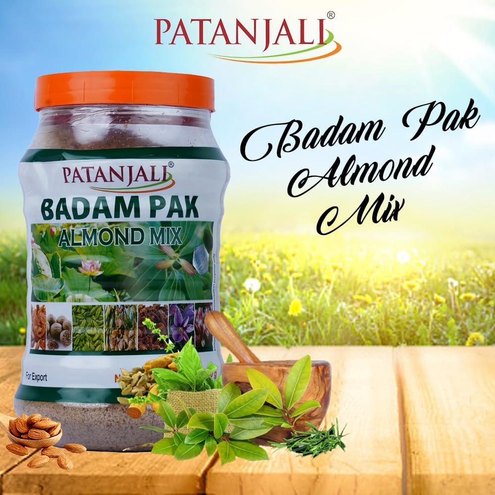Patanjali Badam Pak almond mix topping cereal idea adds flavor and nutrients