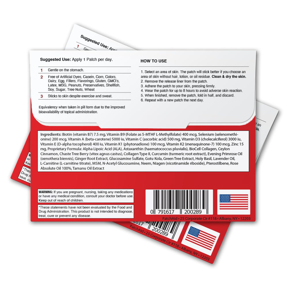 PatchAid Biotin Plus patch worn on skin for daily wellness.