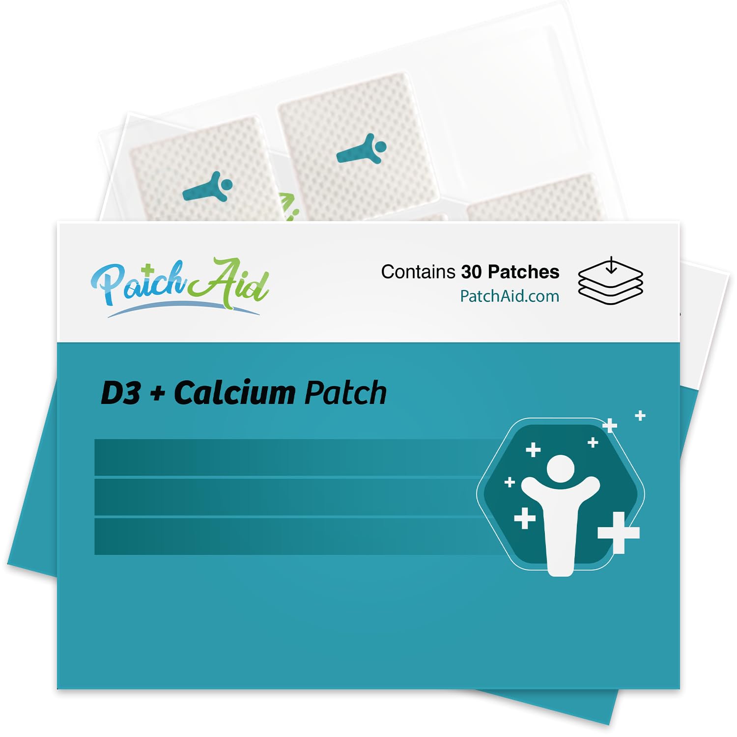 PatchAid D3/Calcium Patch on shoulder for discreet daily wear.