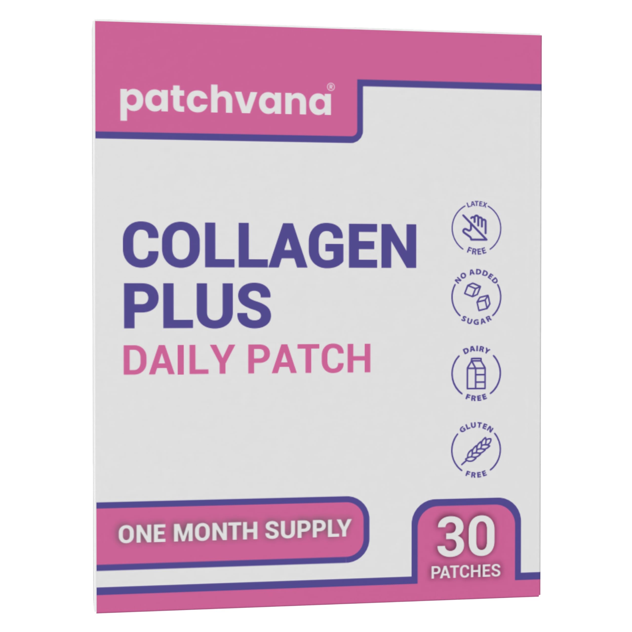 Patchvana Collagen Plus Patch 30-patch pack, front view for easy monthly wellness