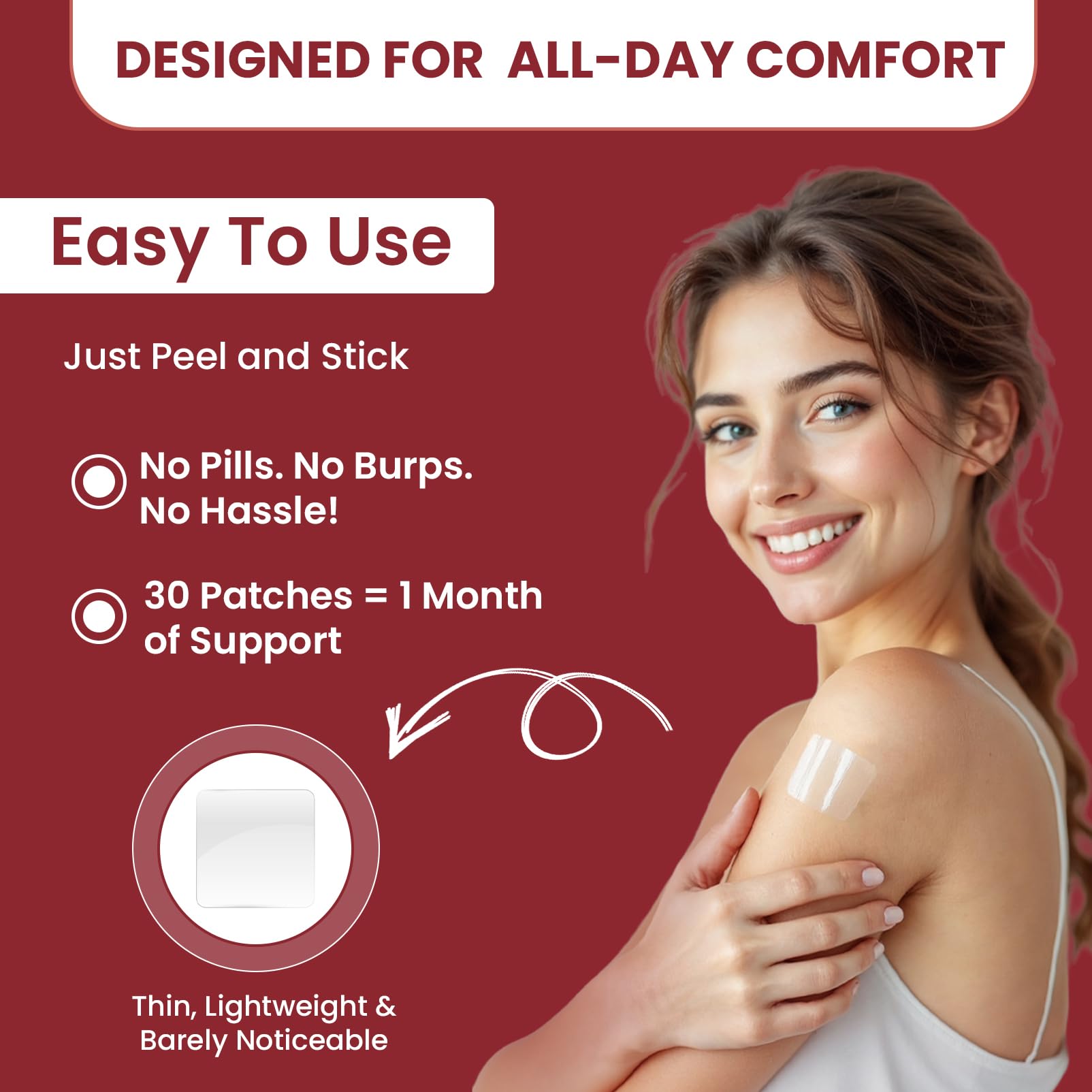 Patchvana Iron Plus Patch blends with skin tone for subtle wear.