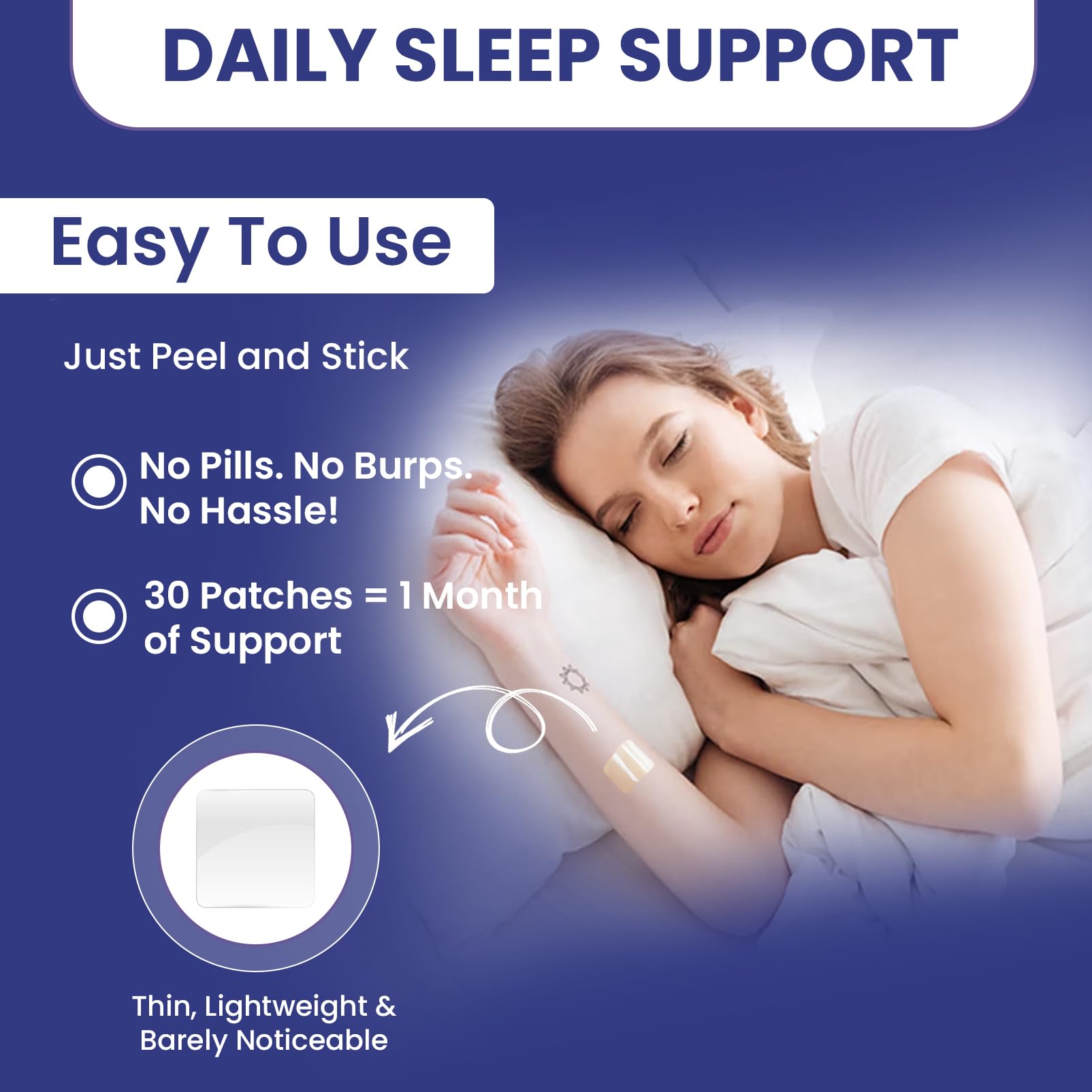 Patchvana Sleep Patch worn on arm under sleepwear.