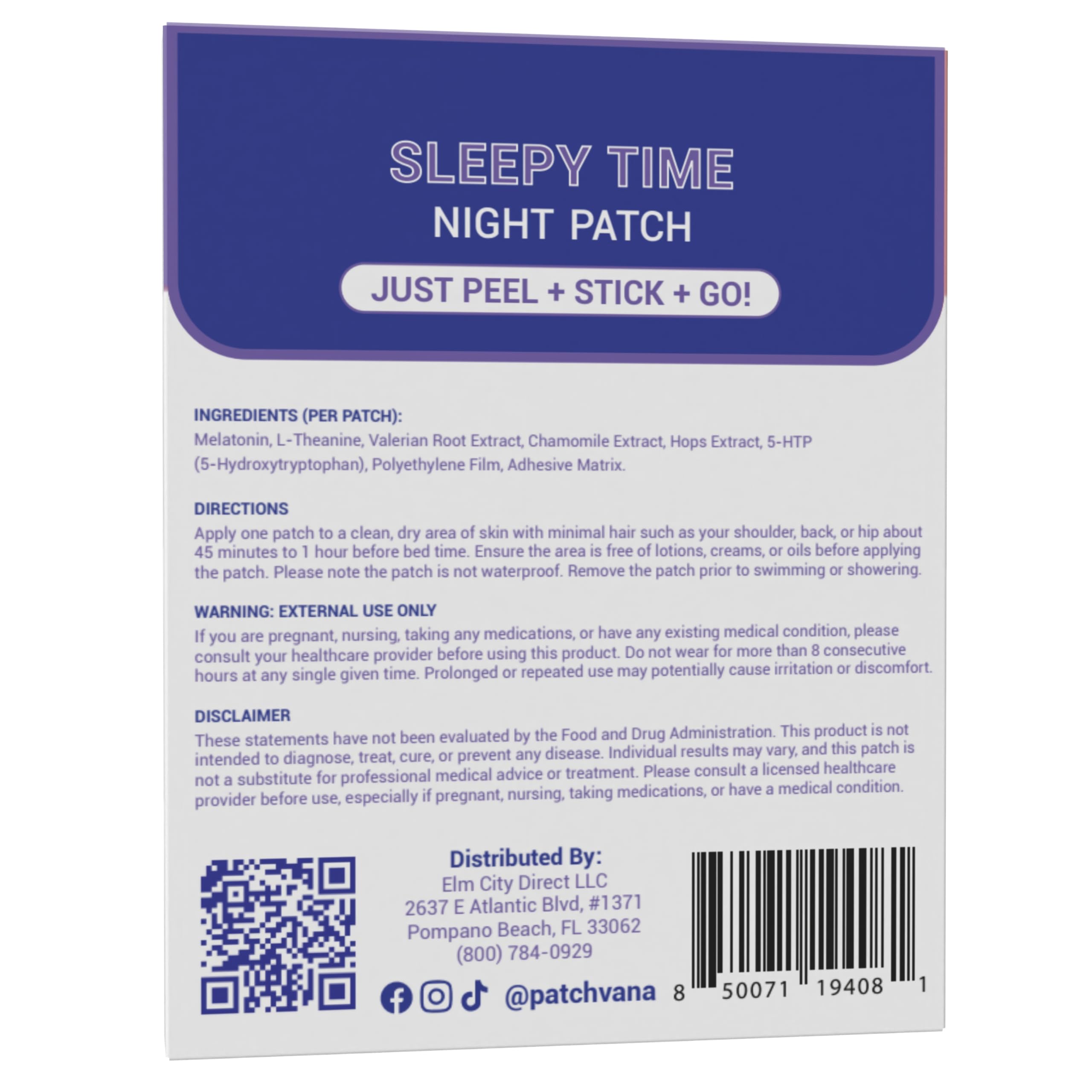 Patchvana Sleep Patch packaging shows a month-long supply.