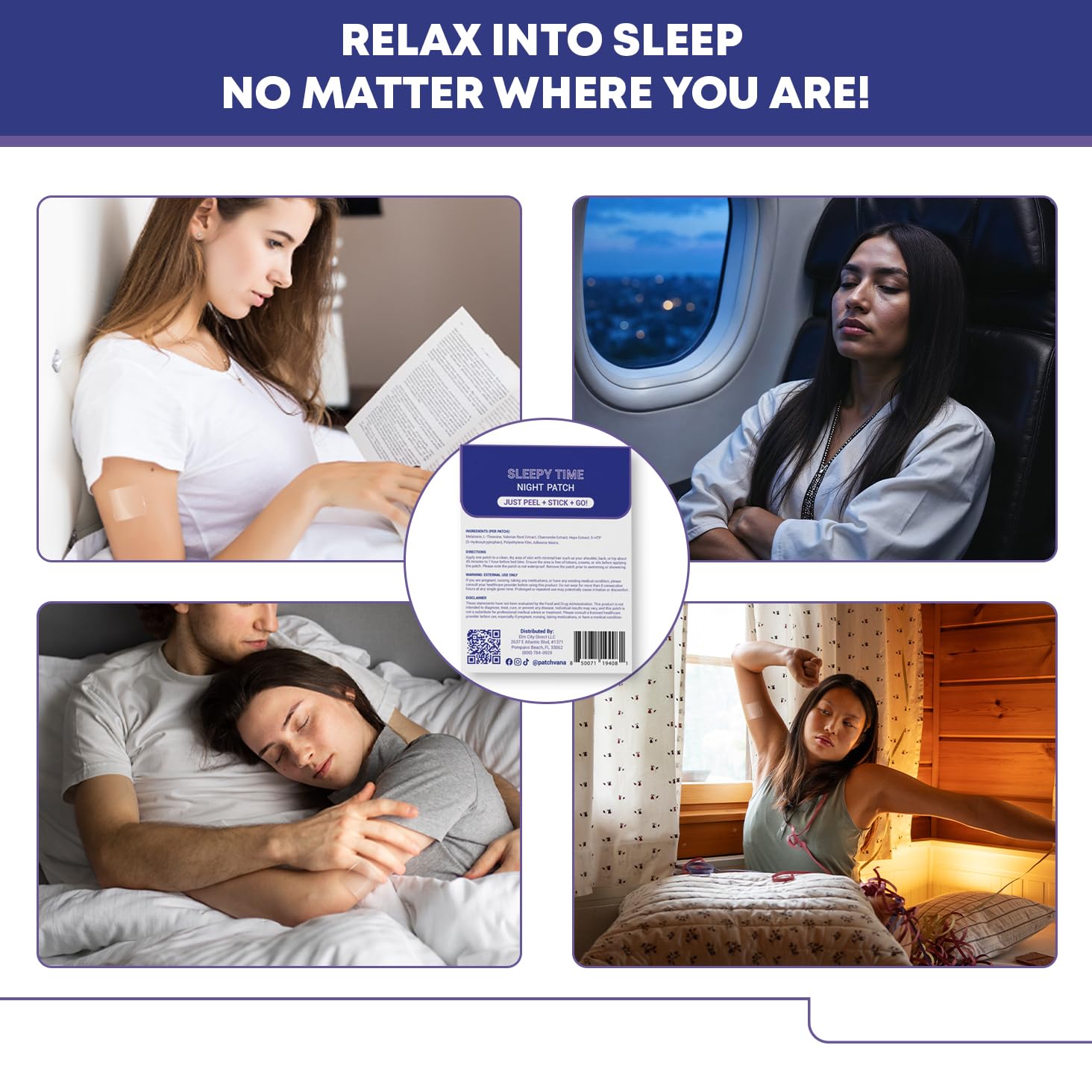 Patchvana Sleep Patch worn discreetly under clothing for travel.