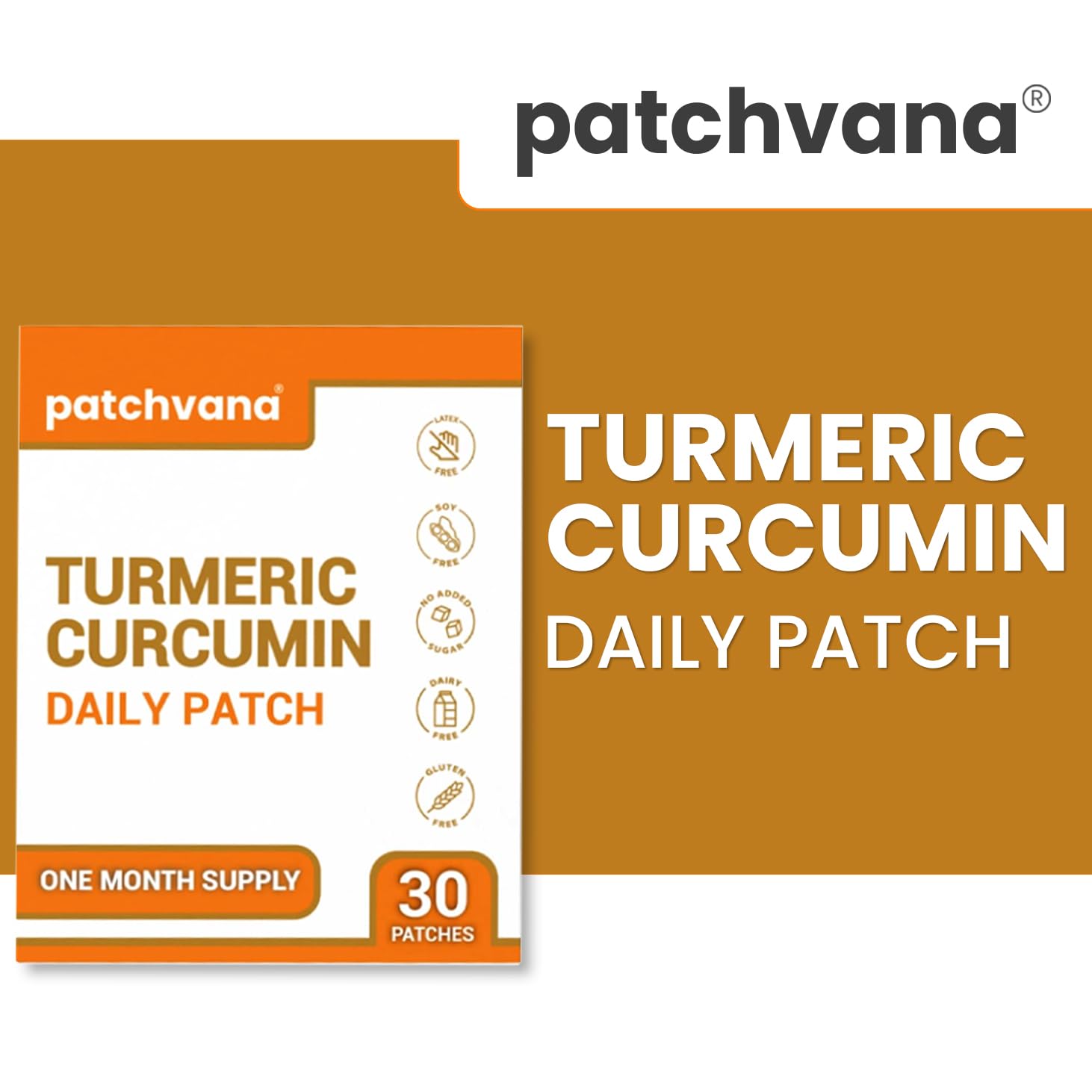 Patchvana turmeric patch with a clear finish blending with skin.