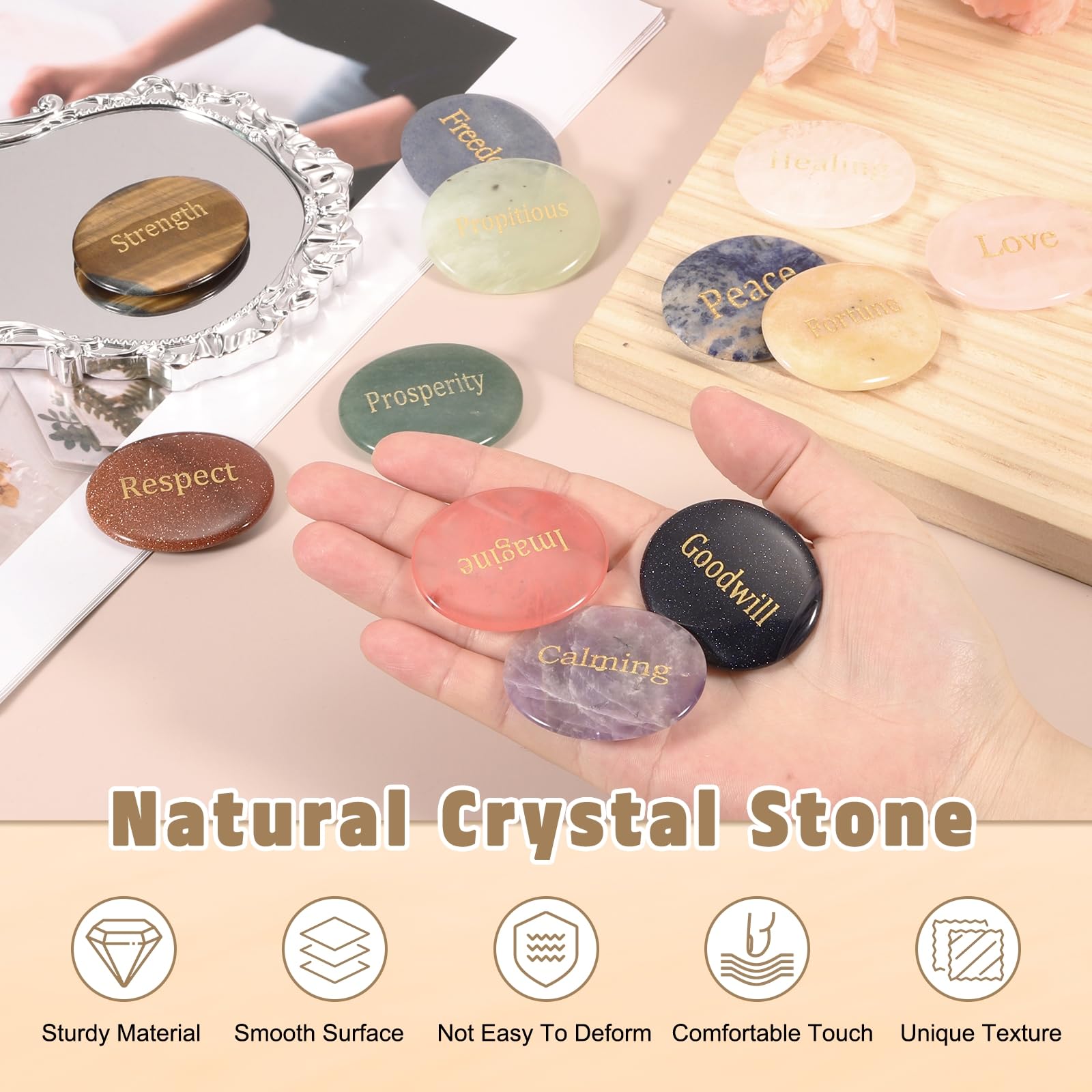 PATIKIL rose quartz crystal surface, polished and smooth for soothing touch.