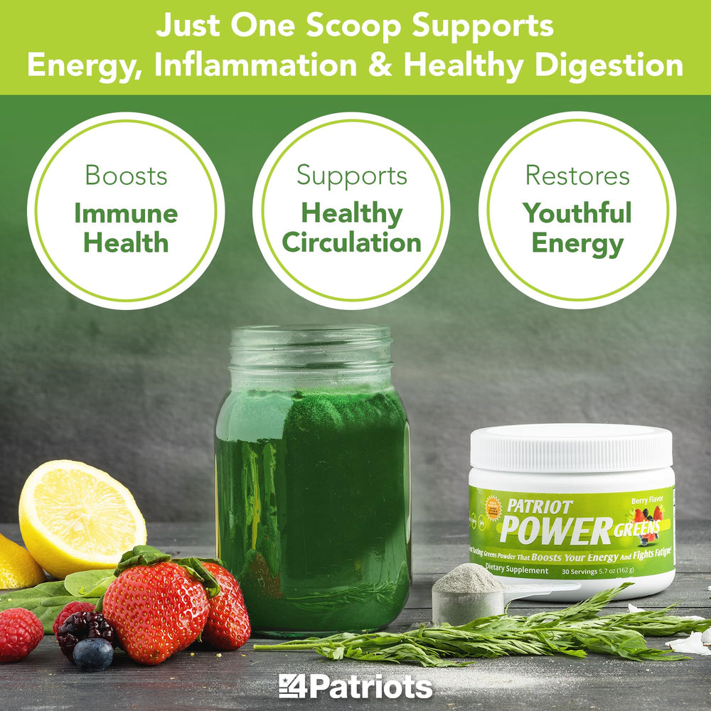 Patriot Power Greens ingredients like kale, spinach, and beets for inflammation-related wellness