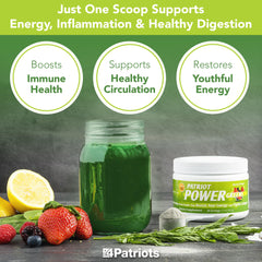 Patriot Power Greens ingredients like kale, spinach, and beets for inflammation-related wellness