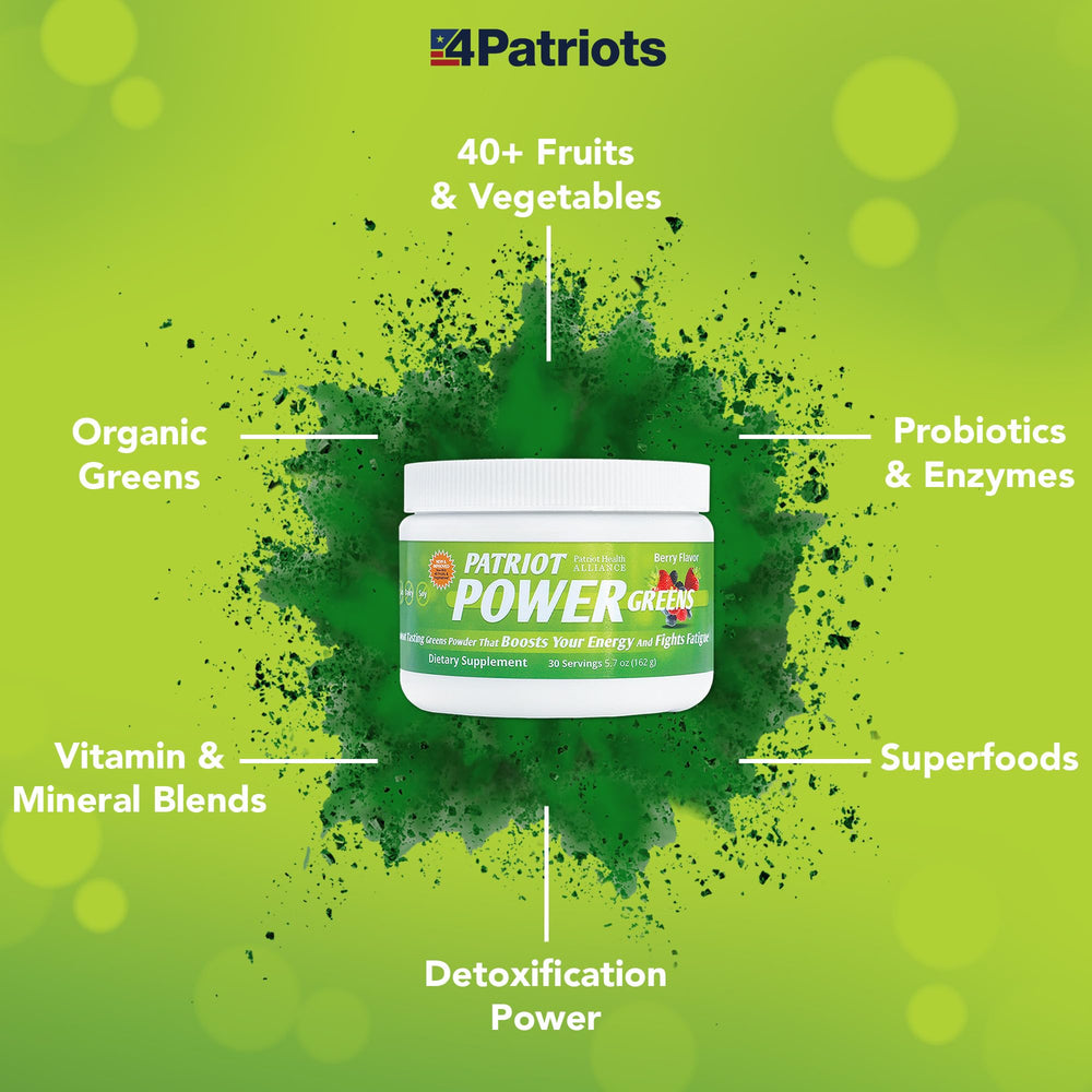 Patriot Power Greens probiotics and enzymes support digestion and nutrient absorption