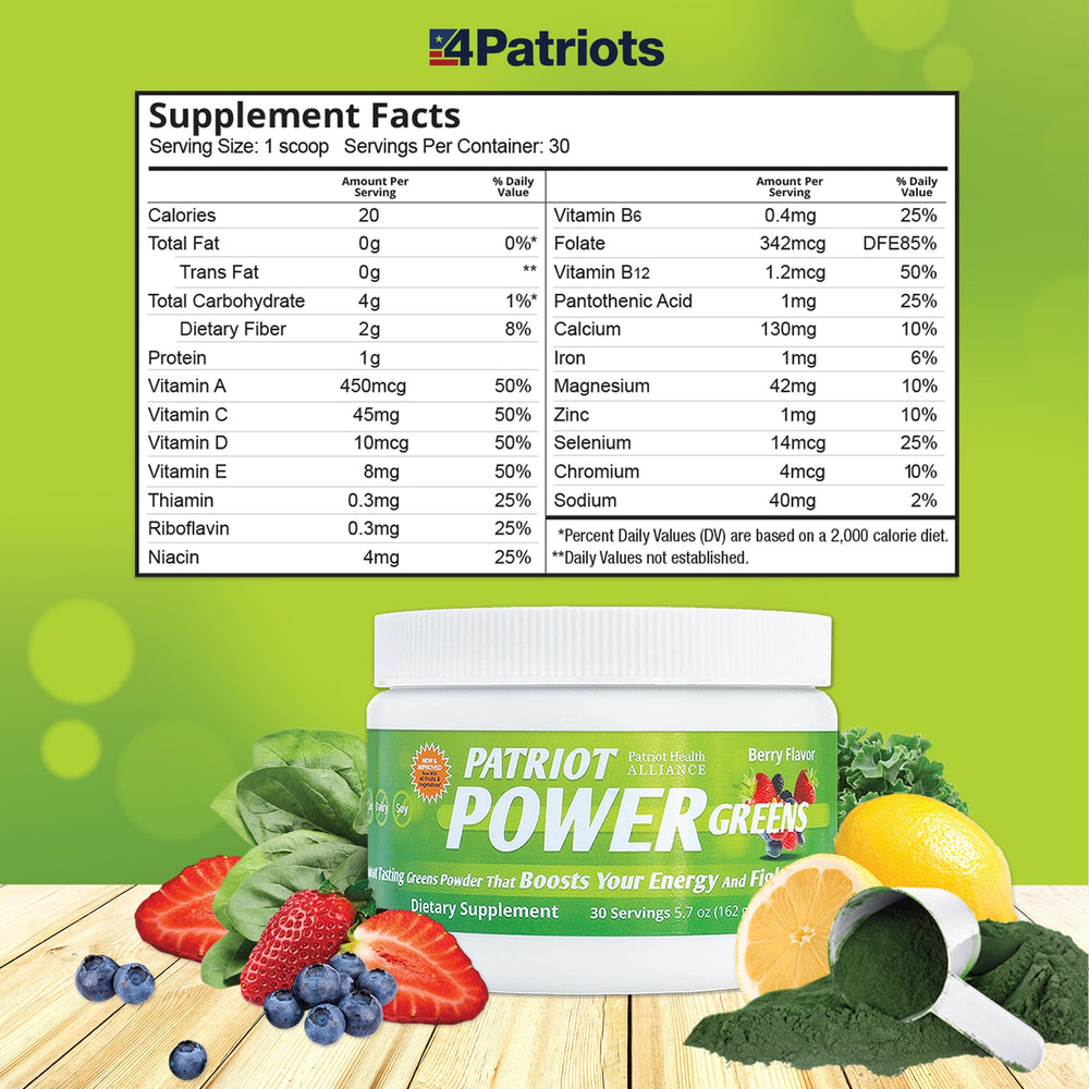 Patriot Power Greens vitamin and mineral blends provide essential daily nutrients