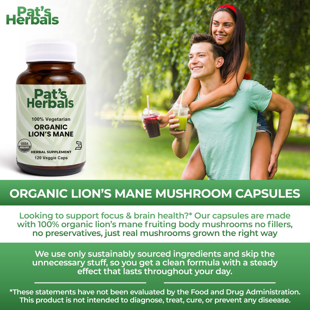 Pat's Herbals Lion’s Mane gluten-free capsules support allergen-conscious routines.