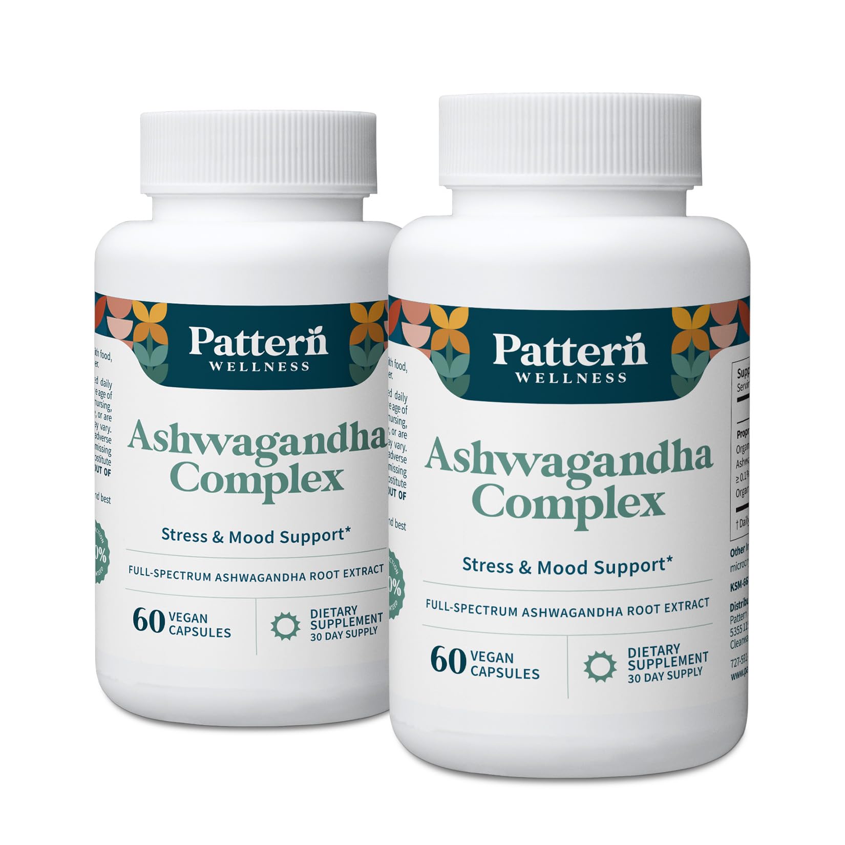 Pattern Wellness Ashwagandha Complex bottle front view for stress support