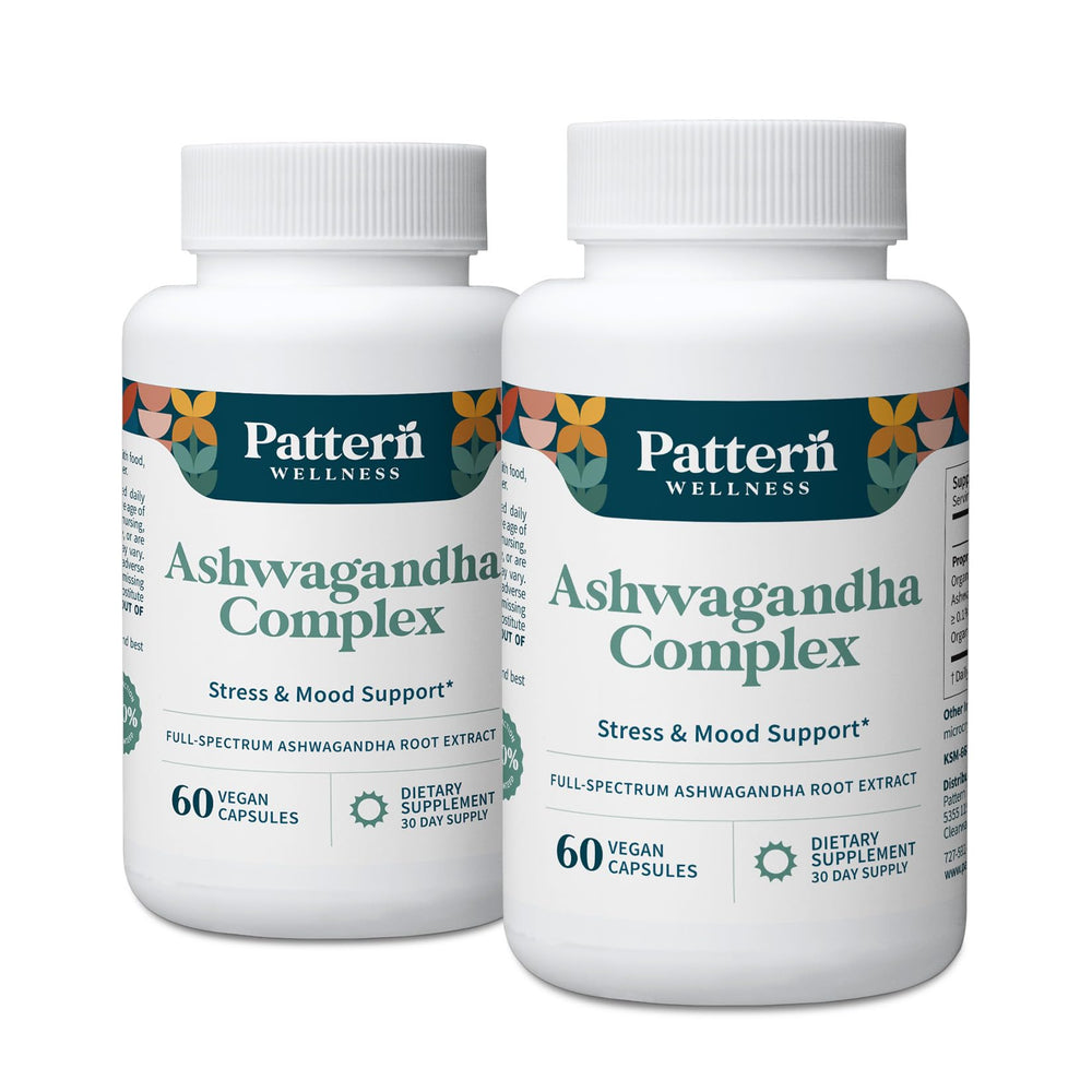 Pattern Wellness Ashwagandha Complex bottle front view for stress support