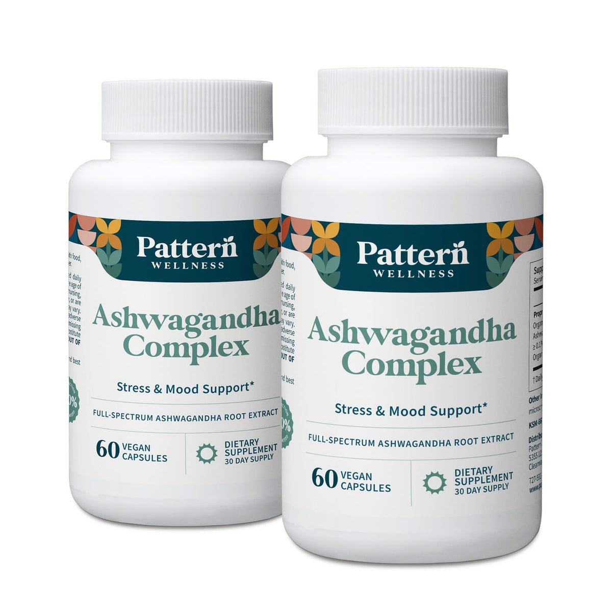 Pattern Wellness Ashwagandha Complex bottle front view for stress support