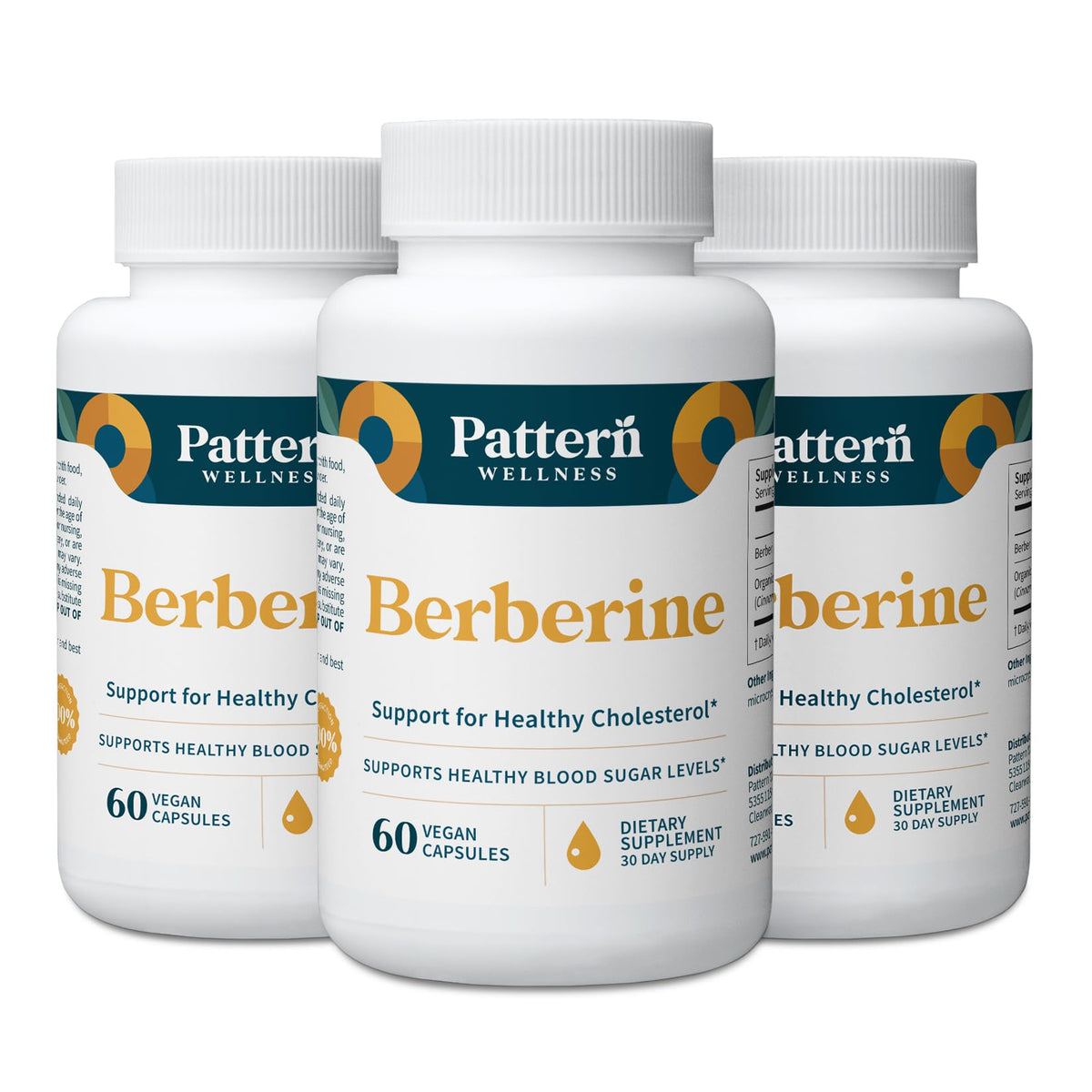 Pattern Wellness Berberine Cinnamon bottle promotes daily metabolic balance.
