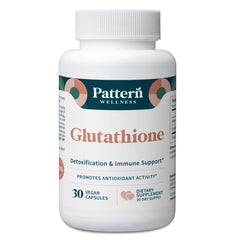 Pattern Wellness glutathione supplement bottle for daily antioxidant support.